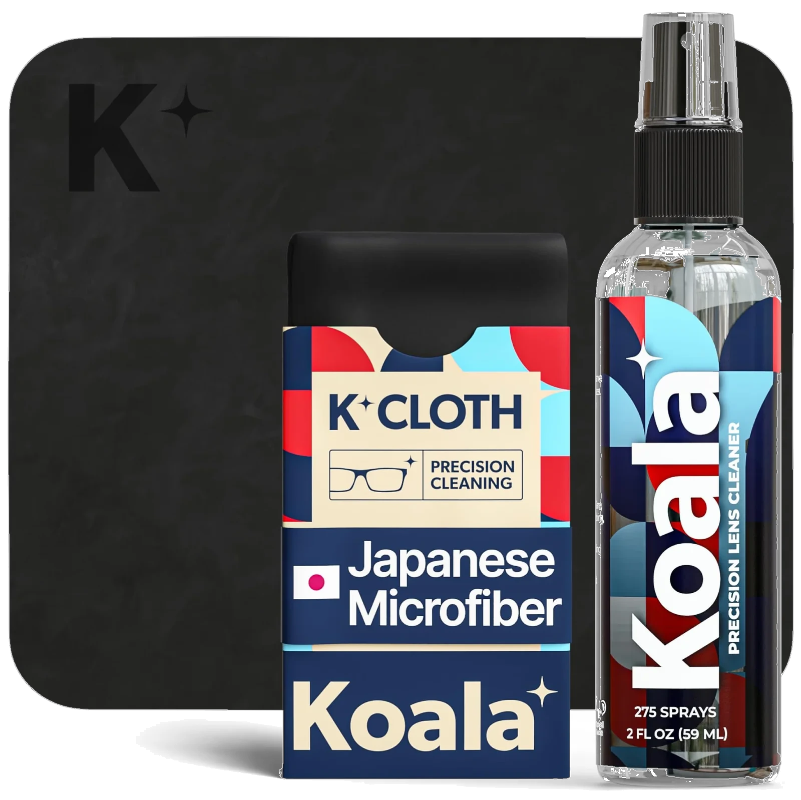 Koala Lens Cleaner spray bottle, 2 fl oz (59 ml), 275 sprays, with a K-Cloth Japanese microfiber carton and cloth