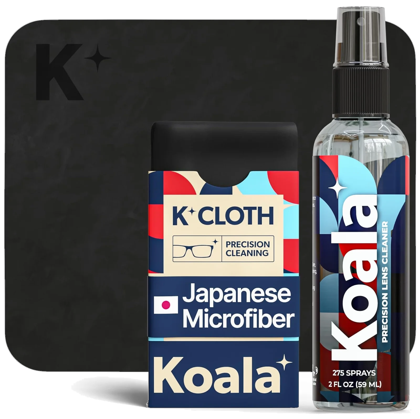 Koala Lens Cleaner spray bottle, 2 fl oz (59 ml), 275 sprays, with a K-Cloth Japanese microfiber carton and cloth